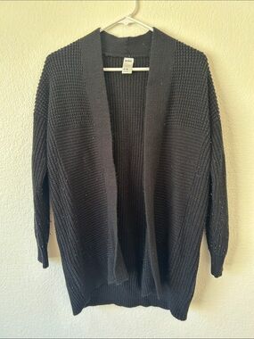 Open-Front Black Textured Knit Cardigan - Anlo